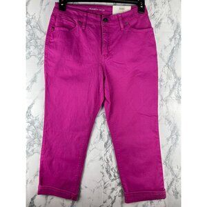 Style & Co Curvy Womens Size 8 Capri Pants Fuchsia Tulip Mid Rise Slimming Pocke